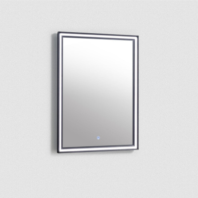 Дзеркало BAI 8043 на стіні з увімкненою LED-підсвіткою, чорне алюмінієве обрамлення